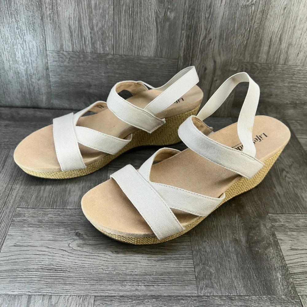 Life Stride White Wedge Sandals